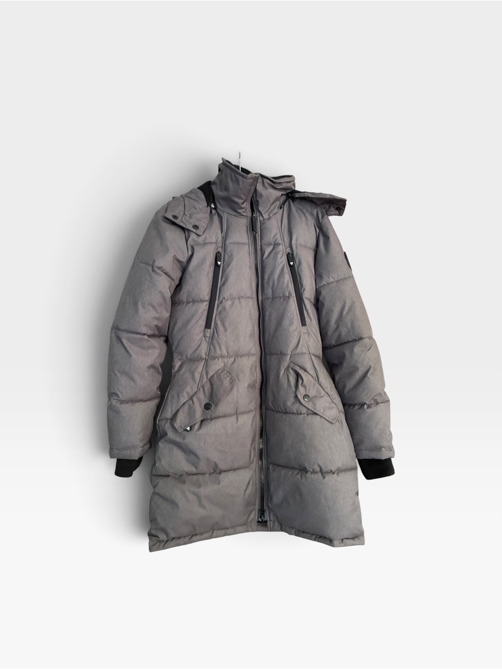 Women's Tawny Grey Long Quilted Puffer Coat with Detachable Hood Sz medium